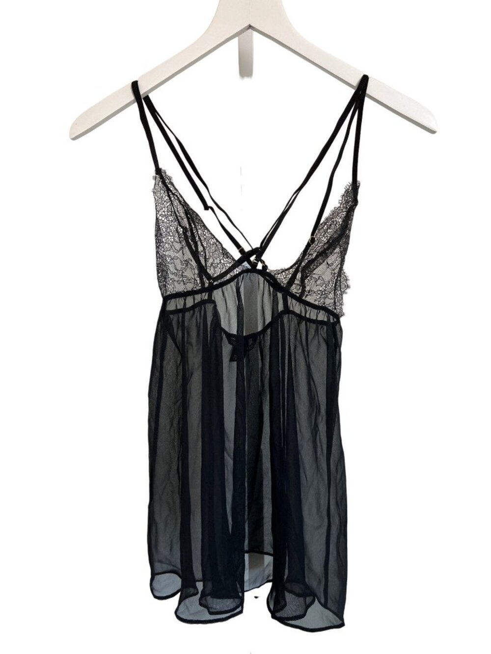 Victoria's Secret Elegant Black Sheer Lace Strappy Babydoll